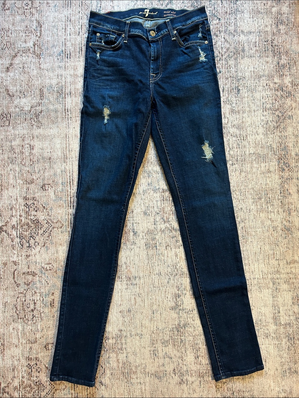 7 For All Mankind “Midrise Roxanne” Skinny Jeans with Light Distressing Size 27